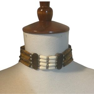 4 Row Choker Bone Horn Hairpipe 1” Wide Brown Unisex Men Women Tribal Handmade
